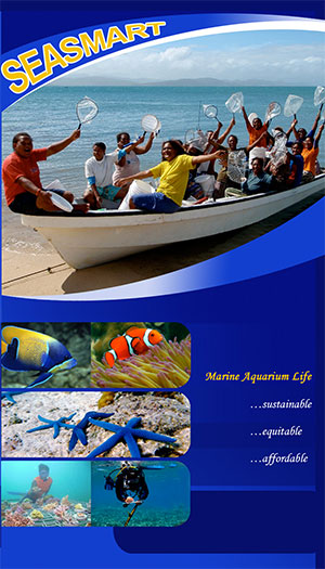 SEASMART's current brochure cover - Marine Aquarium Life - Sustainable. Equitable. Affordable.
