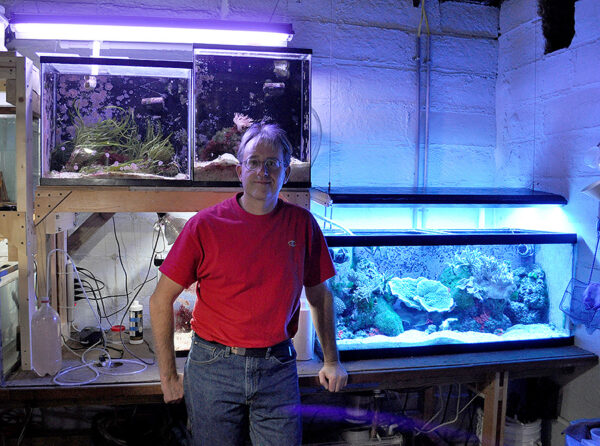 Aquarist and first time CORAL Magazine contributor David Watson, DVM, at home in his fishroom, November 2012.