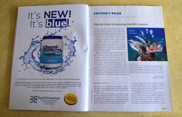 On Lionfish Bans in Florida - This issue's Editor's Page features expanded coverage of this timely issue.