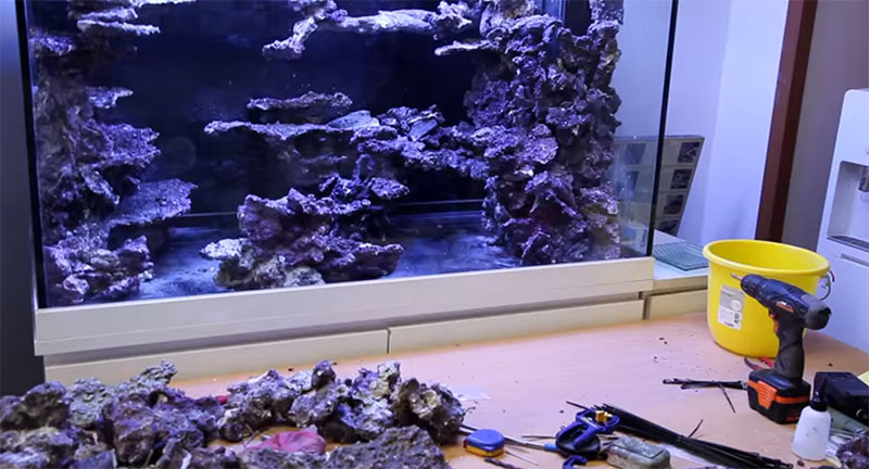 Evidence of a cordless drill and zip ties, tools of the trade in creating stunning aquascapes. - Video Still from Youngil Moon.