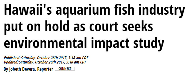 A screenshot of Saturday morning's headline at Hawaii News Now will leave many shocked, as courts officially close Hawaii's Marine Aquarium Fishery.