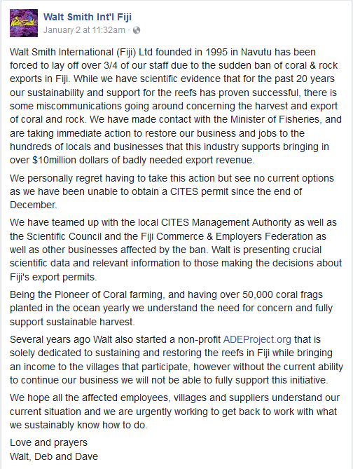 Walt Smith International announces the layoff of 75% of their main facility staff as a direct result of the ban.