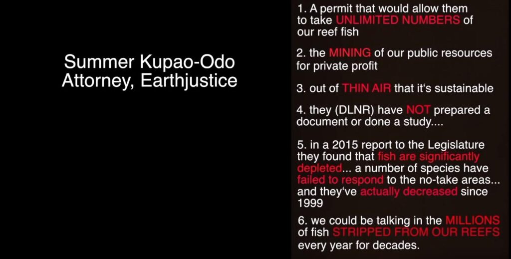Statements made on Hawaii Public Radio by Earthjustice Attorney Summer Kupao-Ono which are factually unsound and highly inflammatory. 