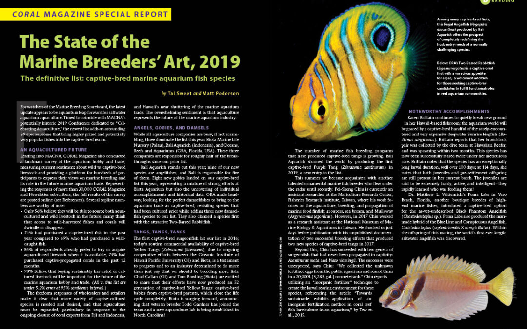 CORAL Magazine’s Captive-Bred Marine Fish Species List for 2019
