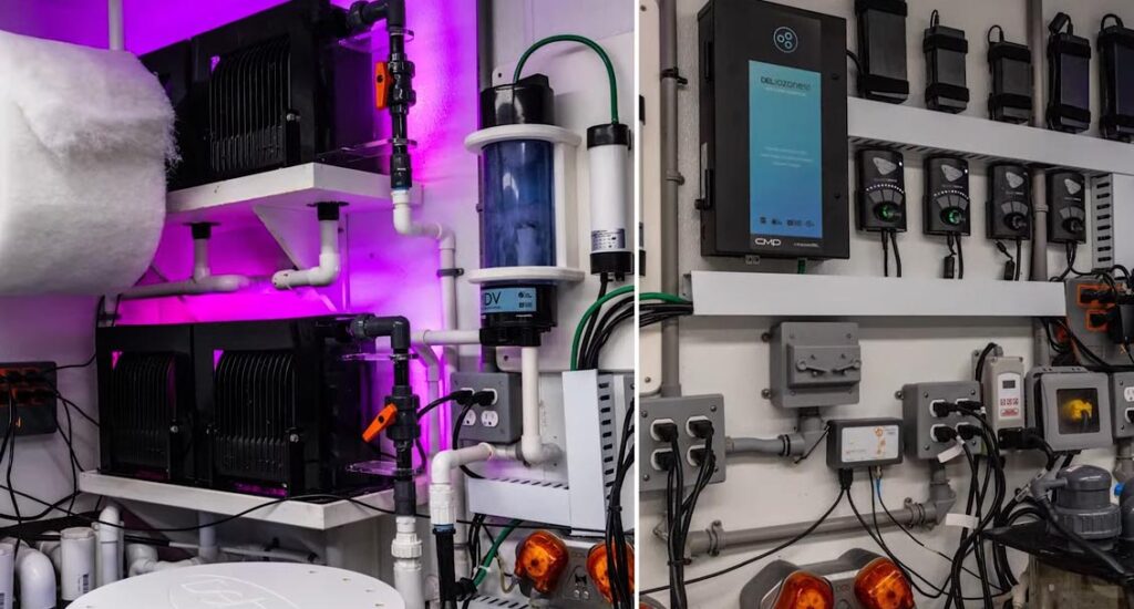 A large-scale reef aquarium requires an expansive array of equipment to run successfully, and routine maintenance of these life support systems is critical.