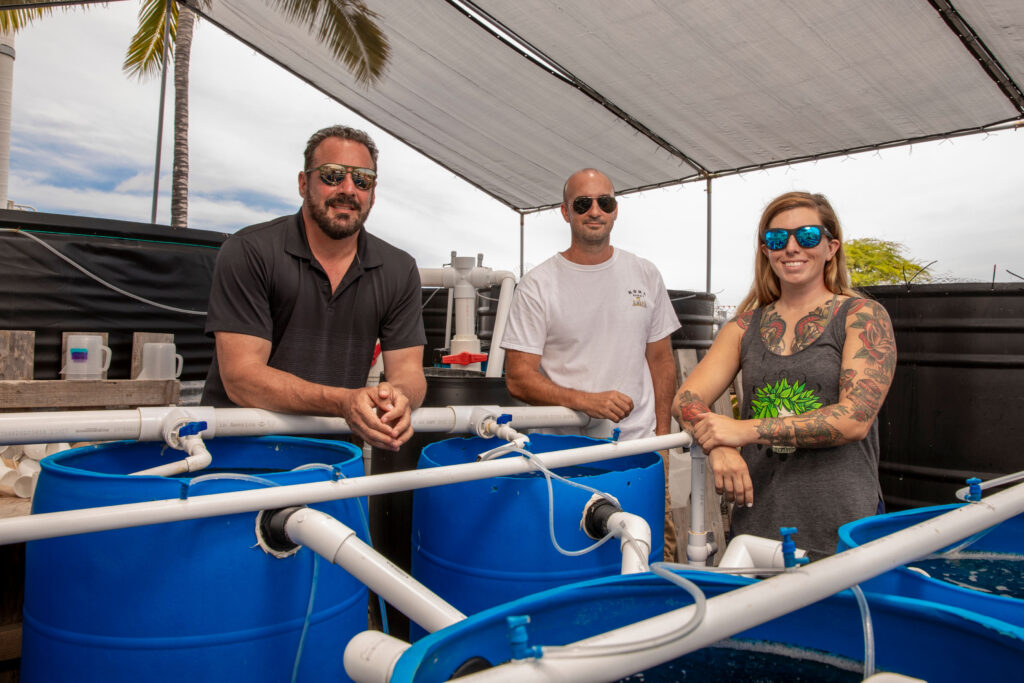Left to right: Stephen Barron, Chris Kiser, and Erin Pereira of EcoHarvest Hawaii.