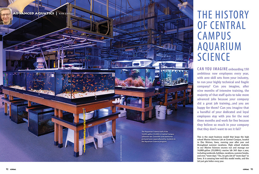 This History of Central Campus Aquarium Science, by Kirk Embree, CORAL Magazine, May/June 2025.