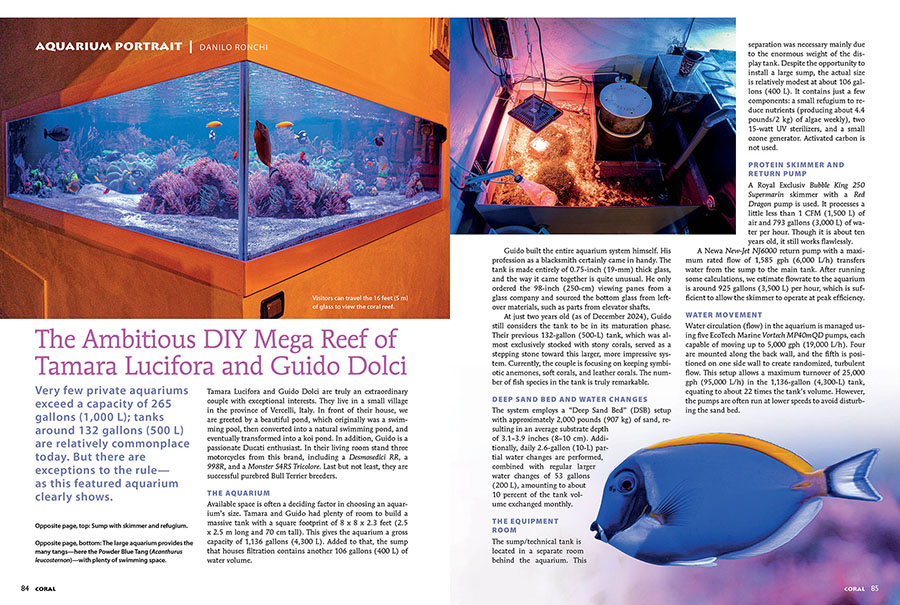 Aquarium Portrait, The Ambitious DIY Mega Reef of Tamara Lucifora and Guido Dolci, by Danilo Ronci, CORAL Magazine, July/August 2025.