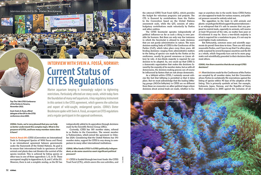 Interview with Svein A.Fosså, Norway: Current Status of CITES Regulations. As published in the September/October 2025 issue of CORAL Magazine.