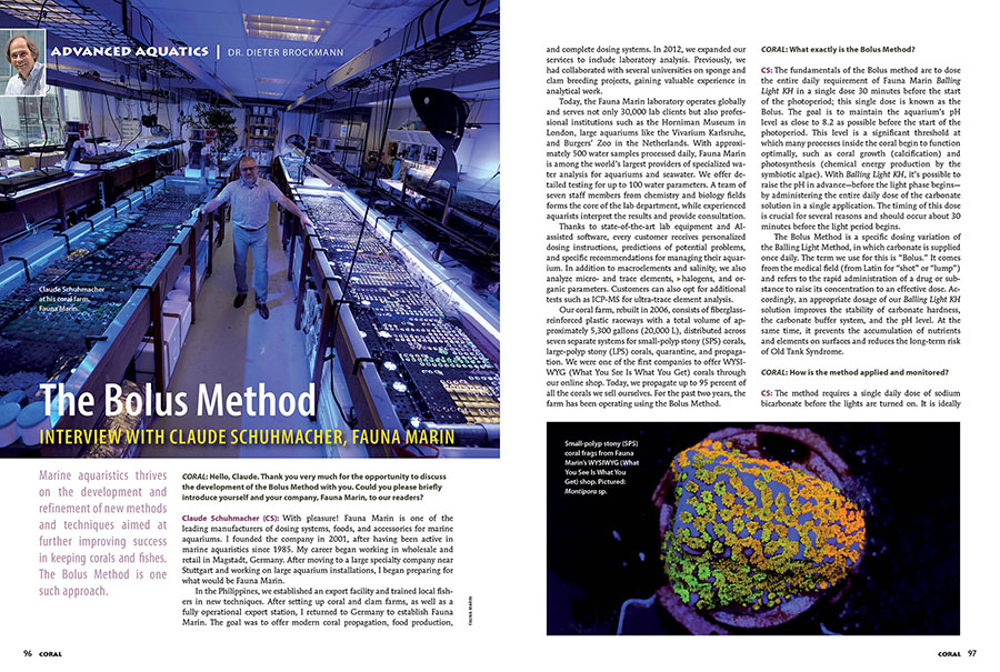 The Bolus Method: an interview with Claude Schuhmacher, Fauna Marin, by Dr. Dieter Brockmann. CORAL Magazine, September/October 2025.