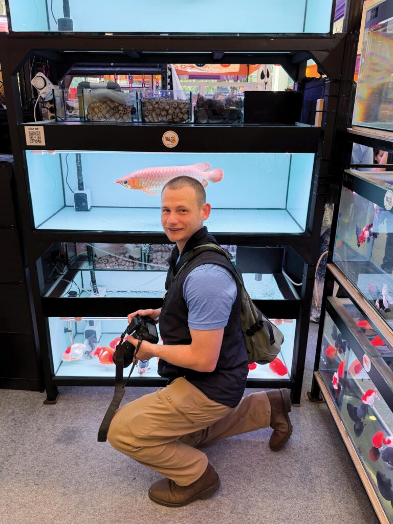 Art Parola photographing aquarium fishes in Indonesia. Photo: David Garcia